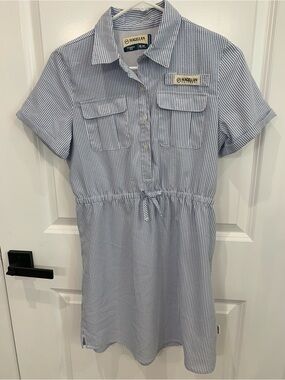 Magellan Outdoors Girls Blue and White Striped Dress